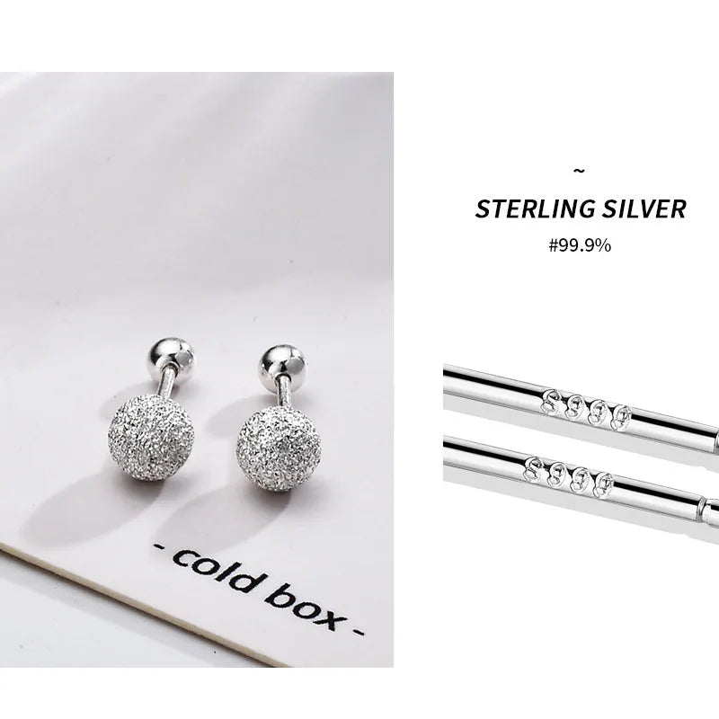 925 Sterling Silver Round Bead Double Stud Earrings | Simple Screw Ball Earrings for Women