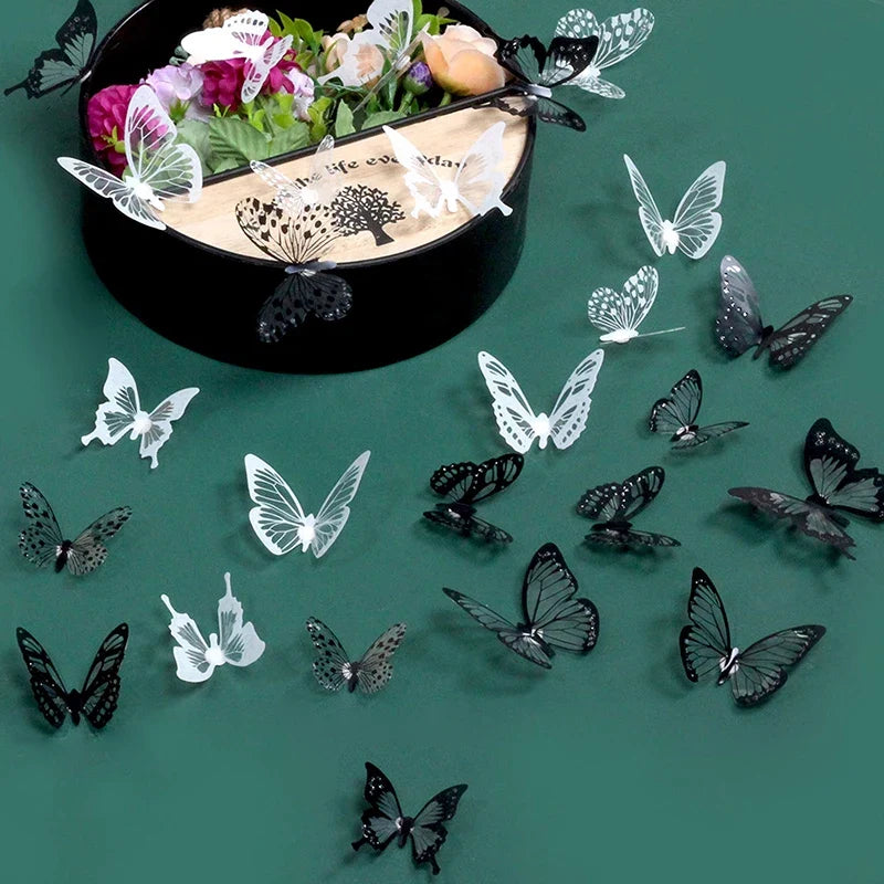 18pcs Black and White Butterfly Wall Stickers | Elegant PVC Decals for Home Decor