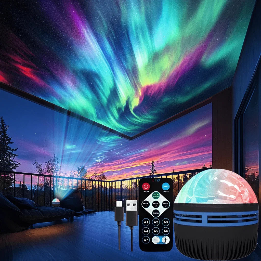 LED Northern Lights Projector Light | 7 Modes Starry Sky Night Light with Remote and USB