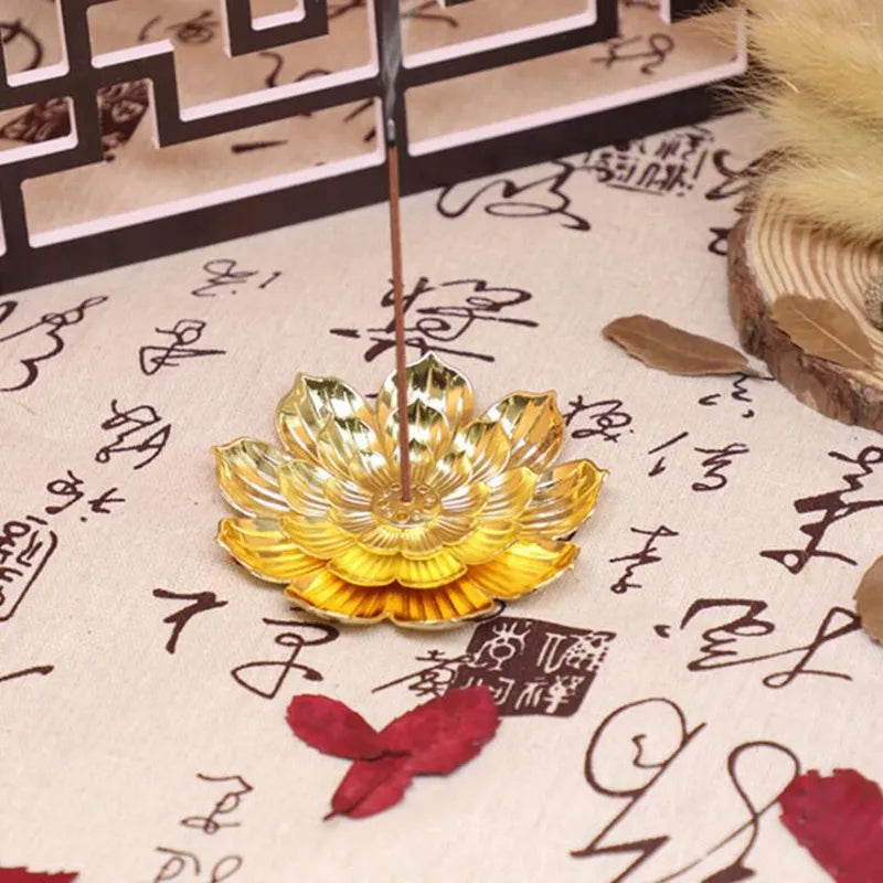 Alloy Incense Burner Stick Holder | Lotus Design Incense Plate for Temples and Yoga Studios