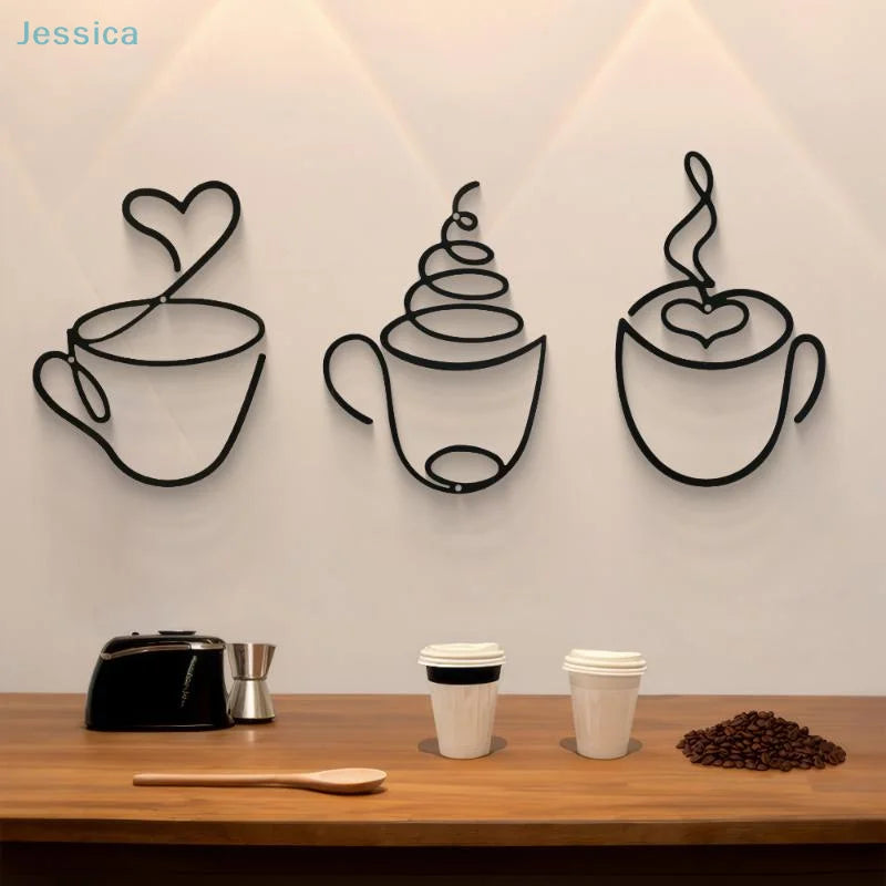 Metal Black Coffee Cup Wall Art Decor | Kitchen, Cafe & Coffee Bar Wall Hanging