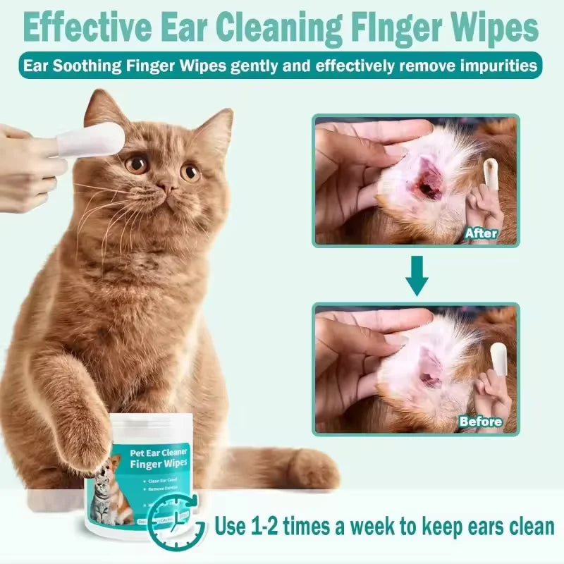 Disposable Pet Ear Cleaning Wipes | Finger Cover Ear Care for Dogs and Cats
