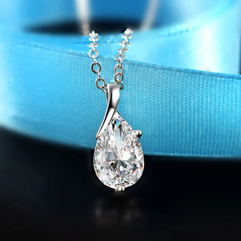 LiHong S925 Sterling Silver Necklace | Angel Tears Blue Topaz Crystal Pendant for Women