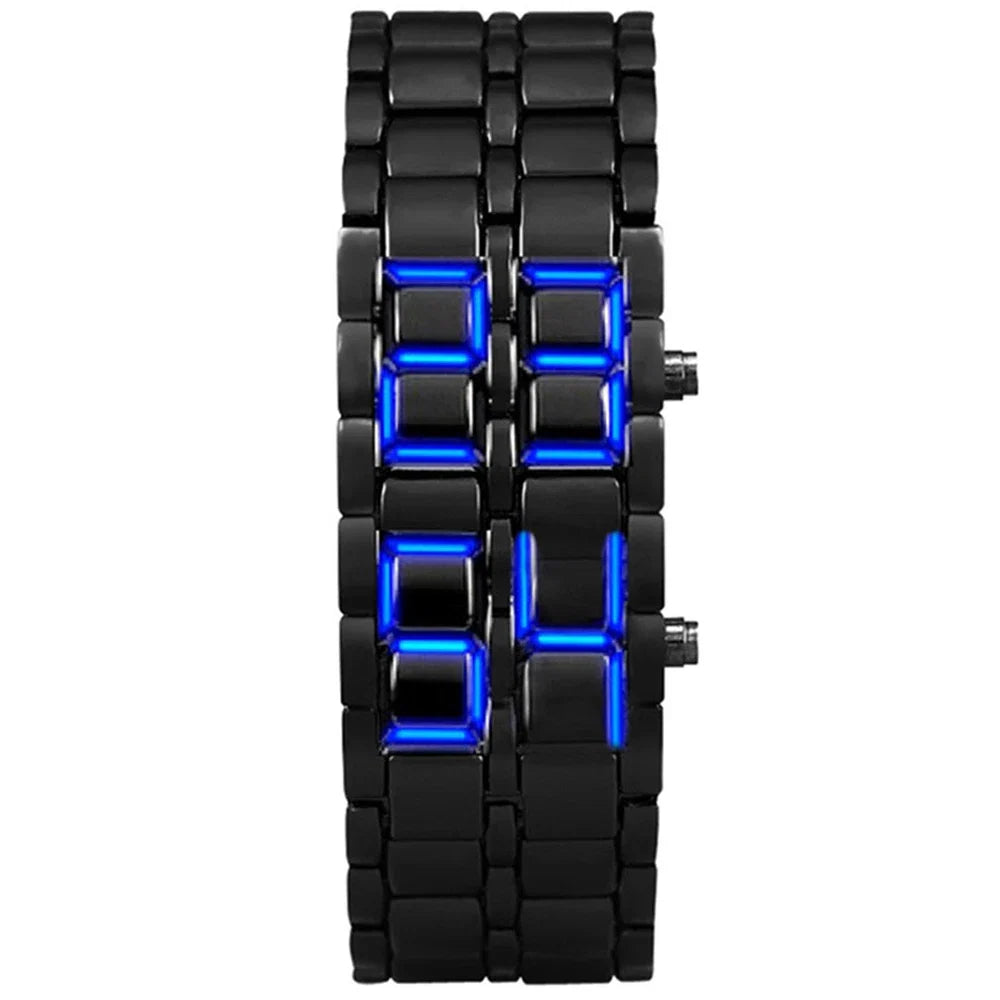 Men's Digital Lava LED Watch | Full Metal Sport Watch with Red Blue Display