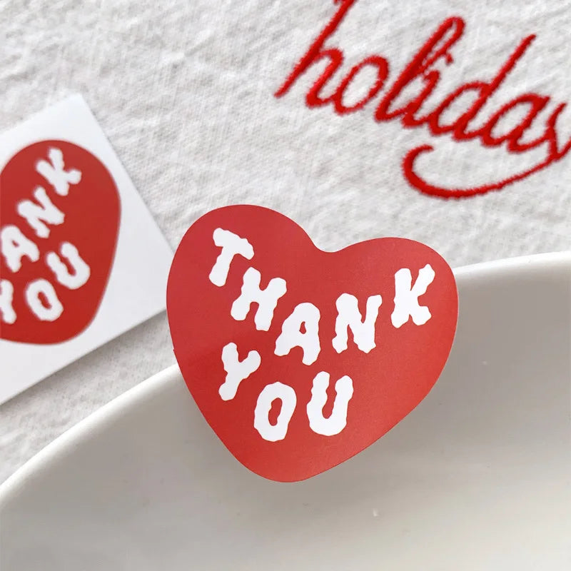 Red Heart Thank You Sticker Set | 30 White Thank You Gift Wrapping Stickers for DIY Baking Packaging