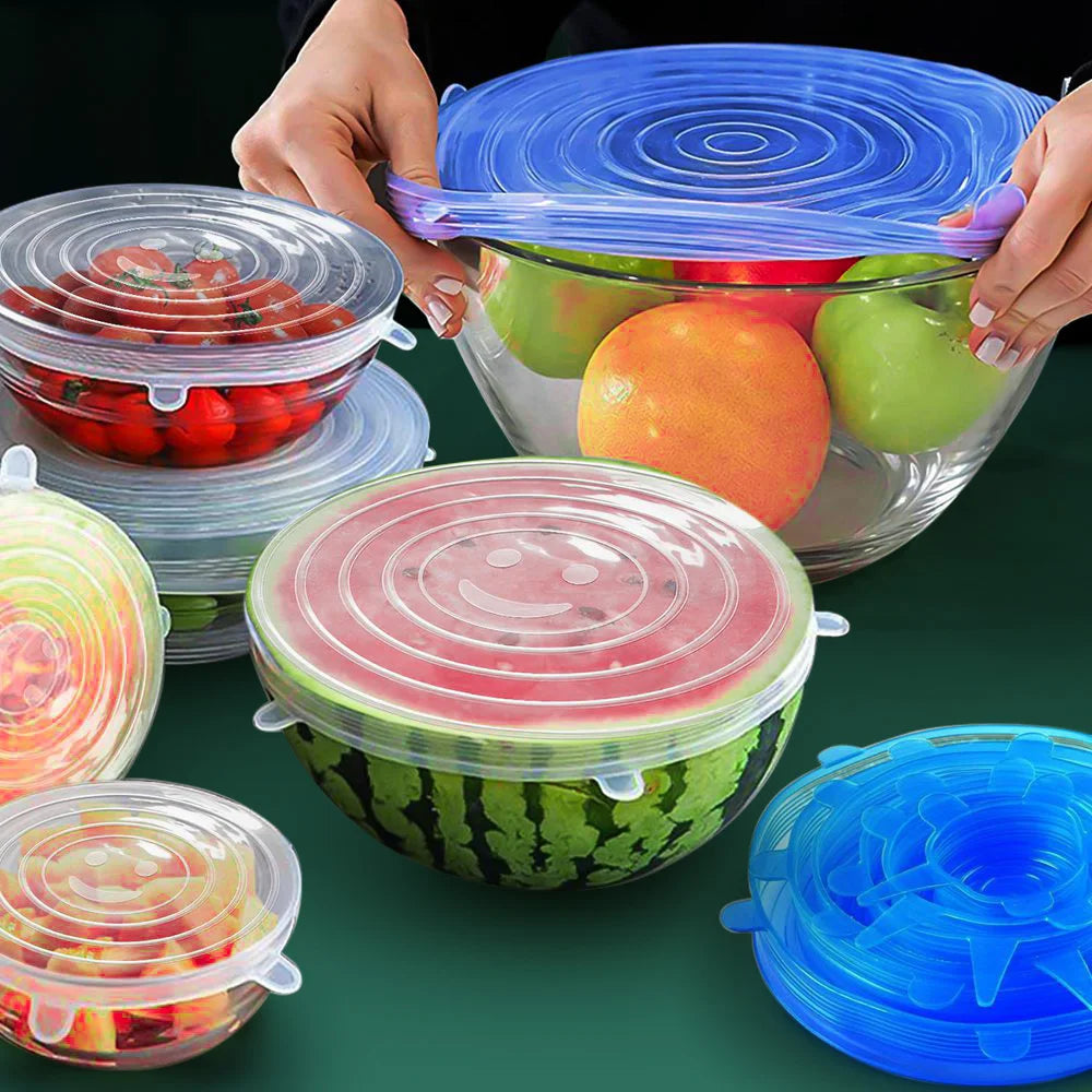 6 Pcs Silicone Stretch Lids for Kitchen Food Covers | Universal Bowl Caps