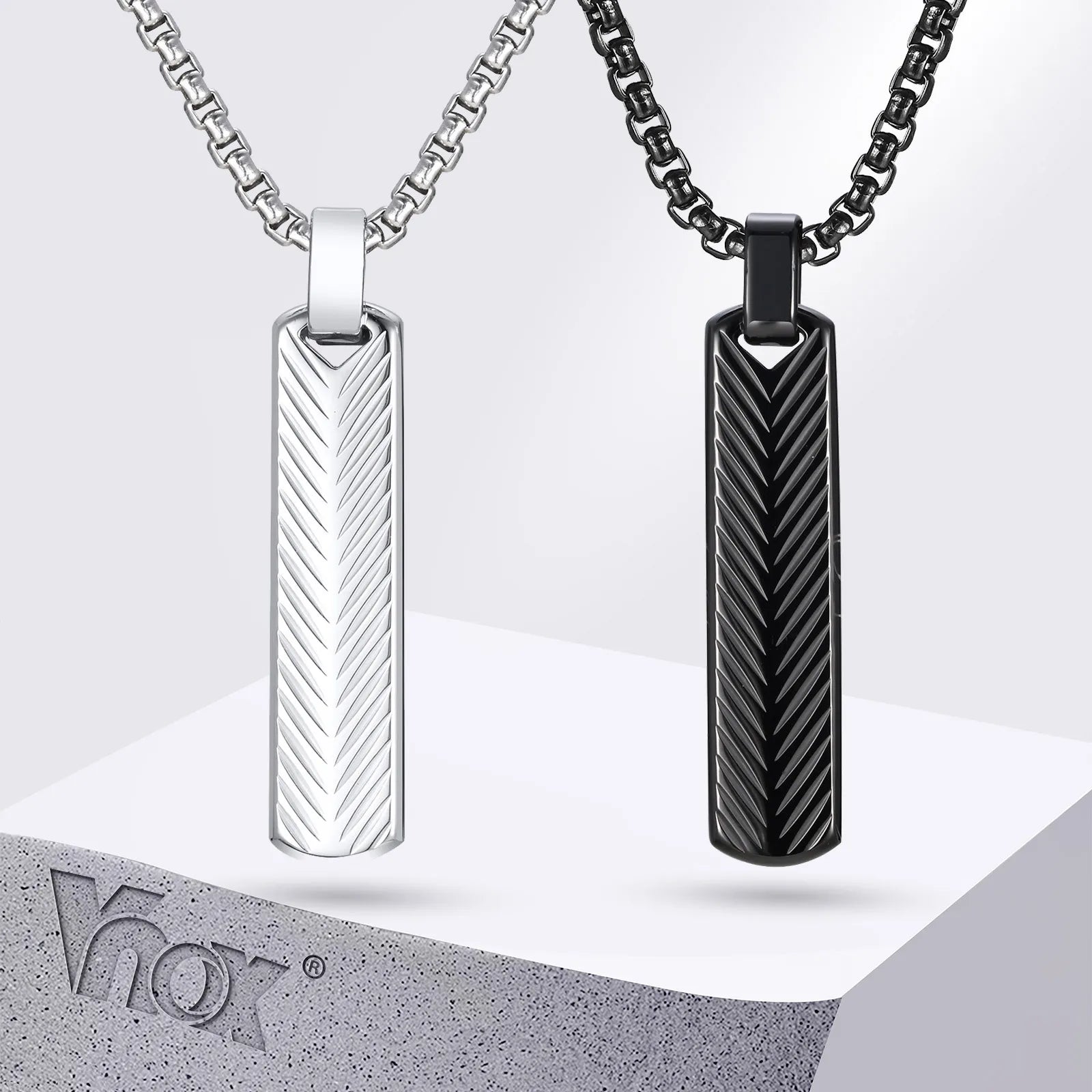 Vnox Stainless Steel Vertical Bar Pendant Necklace for Men | Black Silver Metal Collar Jewelry