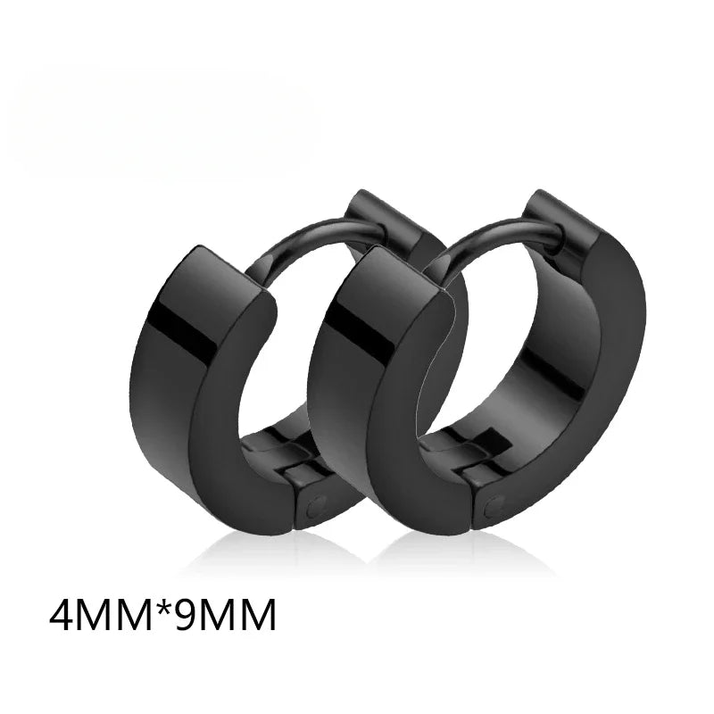 Unisex Punk Black Stainless Steel Hoop Earrings | Gothic Fake Earring Set