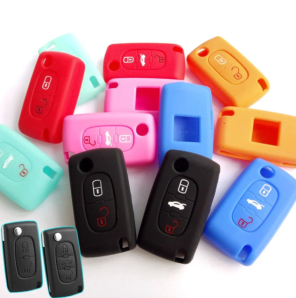 XUKEY Silicone Key Cover Case Fob Holder for Citroen Peugeot Cars | 2/3 Button Flip Key Protector