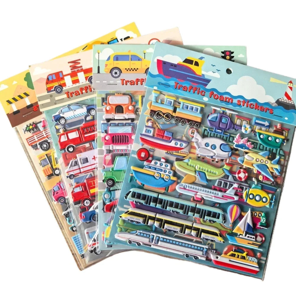 9 Styles Cute Double Layer 3D Foam Stickers | Alphabet, Cars, Food Cartoon for DIY Notebook, Journal & Phone Case Decoration