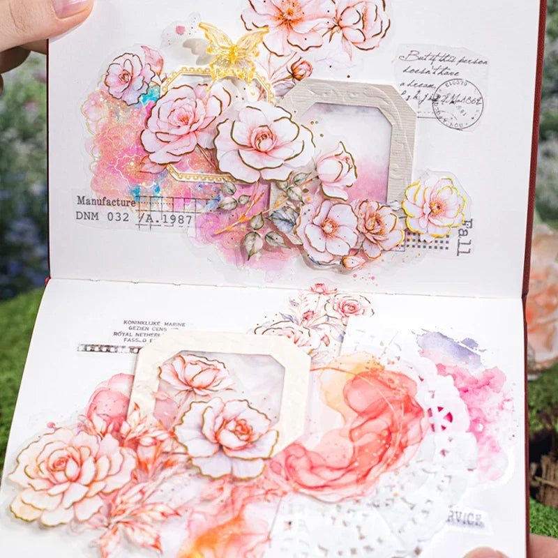 45pcs Floral Foil Stamping Stickers | DIY Scrapbook Decor