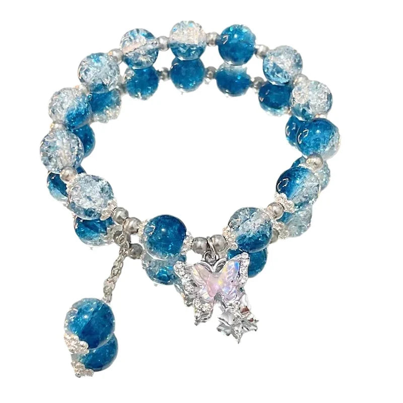 Crystal Butterfly Pendant Bracelet | Colorful Glass Bead Jewelry for Women