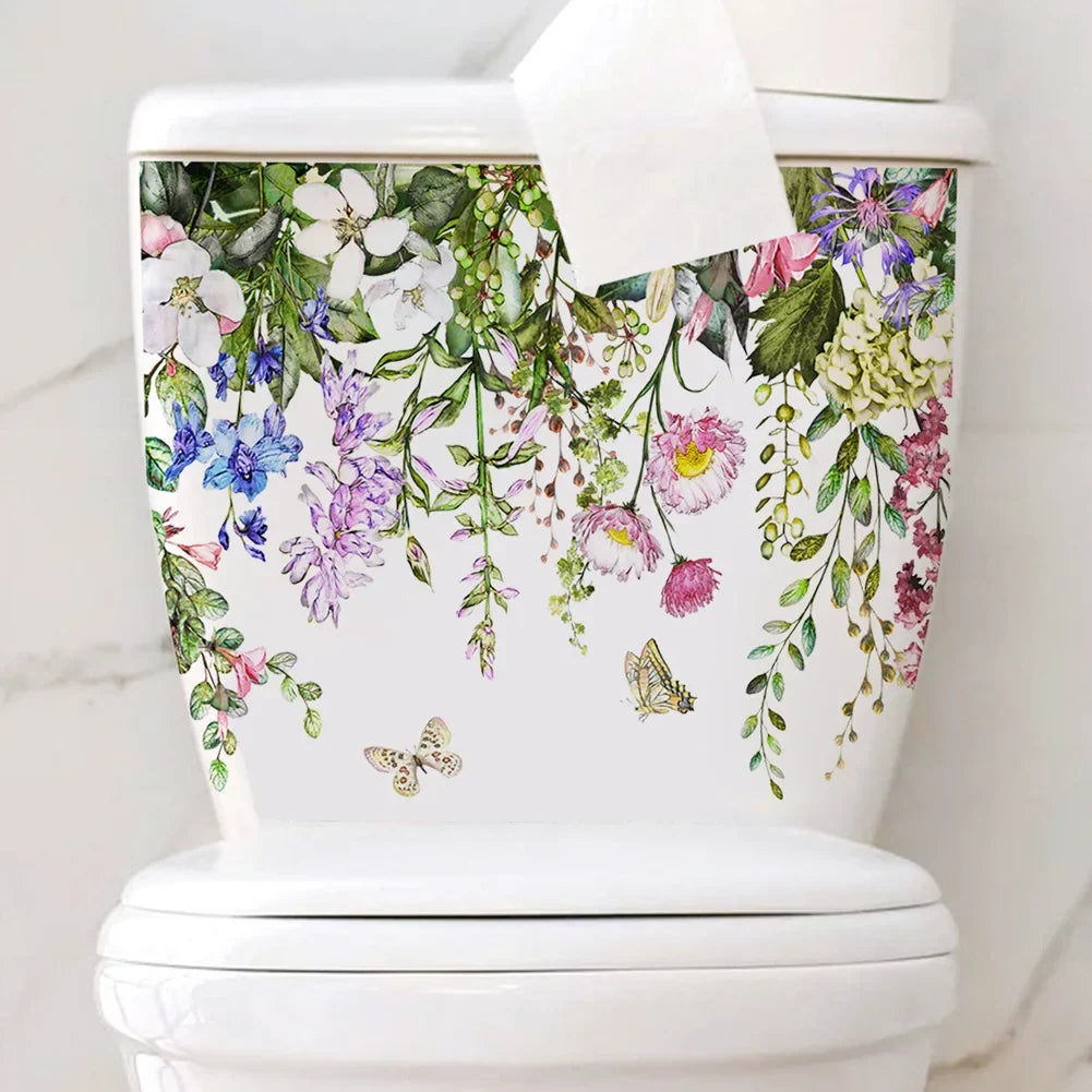 Plants Flowers Butterflies Wall Sticker | Toilet Decor Decals for Home Decoration