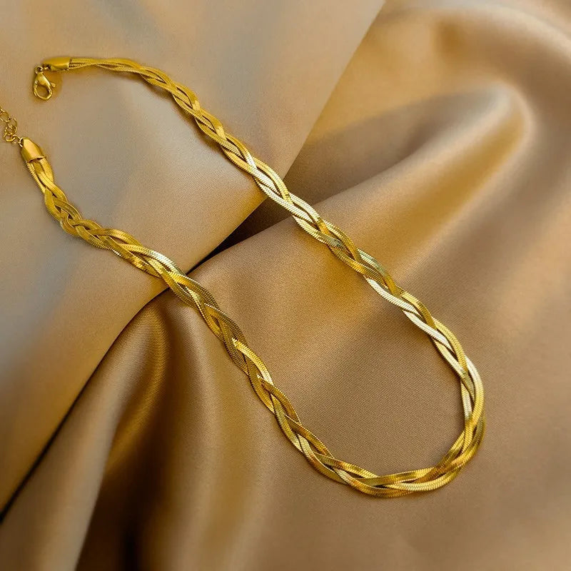 Tricolor Hand Braided Stainless Steel Necklace | Cuban Chain Jewelry for Women
