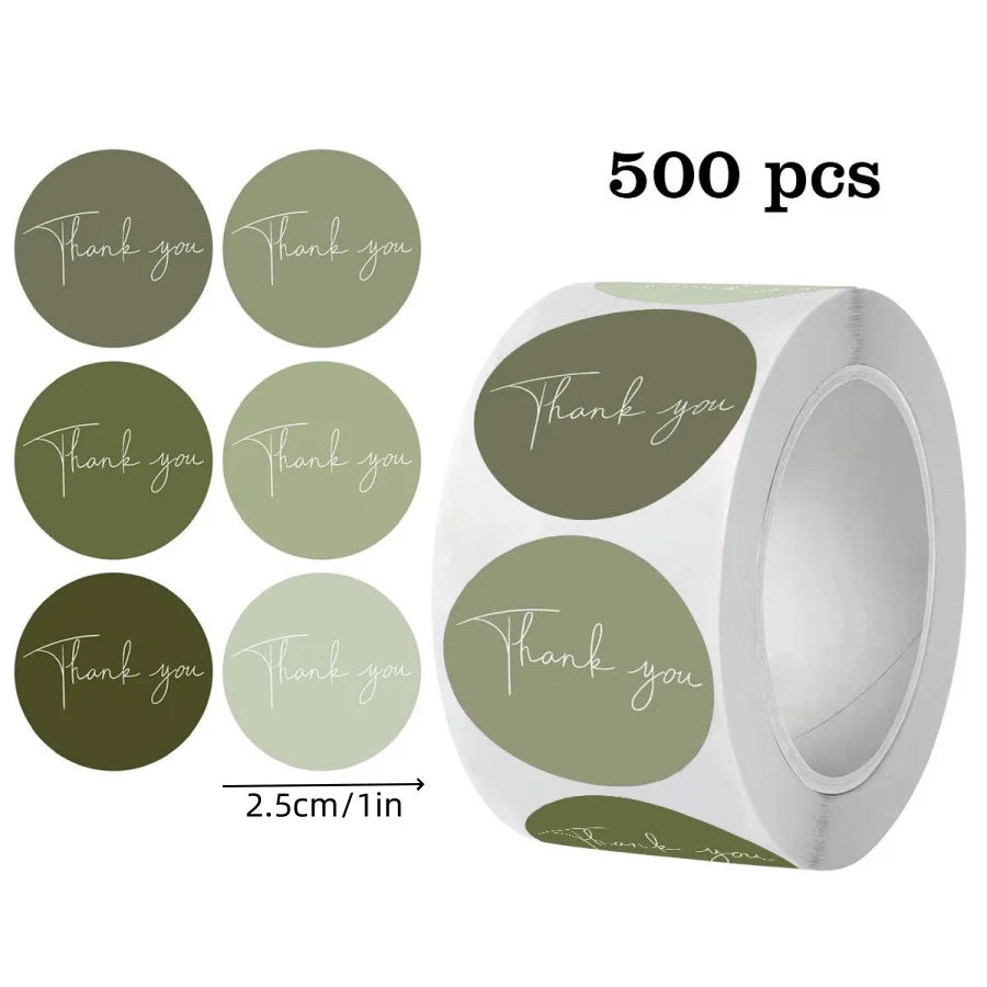 500pcs Spring Green Thank You Stickers | Round Heart Sealing Stickers for Gifts and Packaging