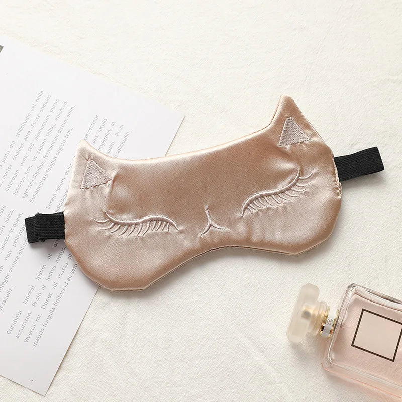 Cat Silk Sleep Eye Mask | Cute Light Blocking Eye Cover for Travel and Nap