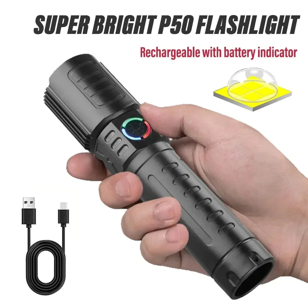 P50 LED Rechargeable Flashlight | 1600 Lumen Zoomable Torch