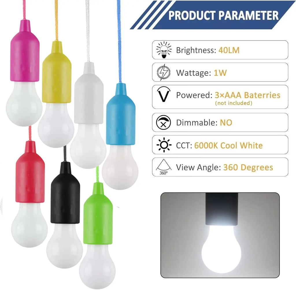 Battery Operated LED Pull Cord Light | Portable Hanging Lantern for Camping, Garden, Party, and Emergency
