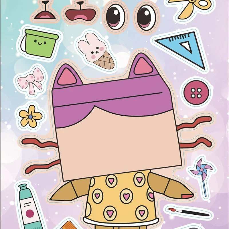 Gabby's Dollhouse Make A Face Puzzle Stickers | 6 Sheets DIY Cartoon Sticker Set