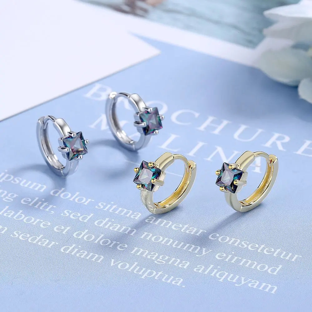 925 Silver Square Zircon Stud Earrings | Classic Geometric Jewelry for Women