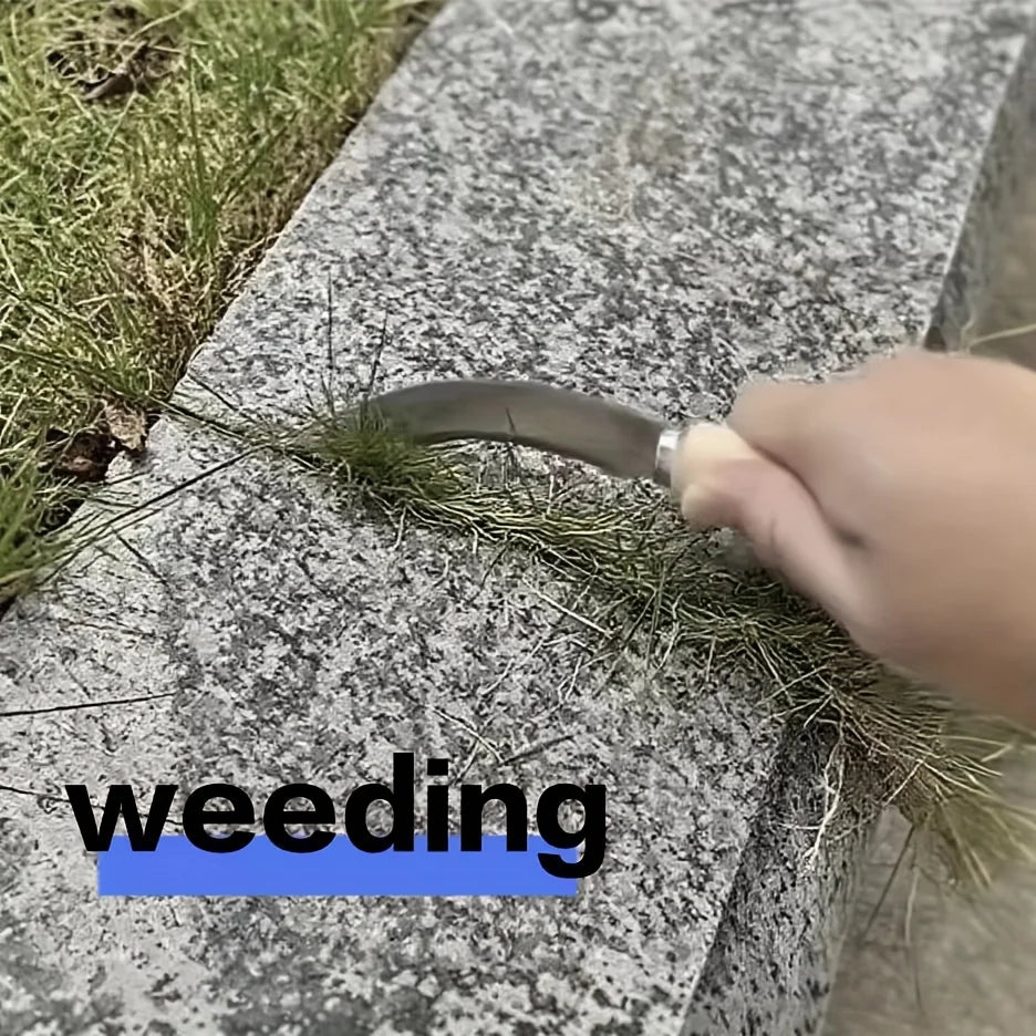 Curved Stainless Steel Weeding Tool with Wooden Handle | 2-in-1 Garden Tool for Outdoor Yard Use