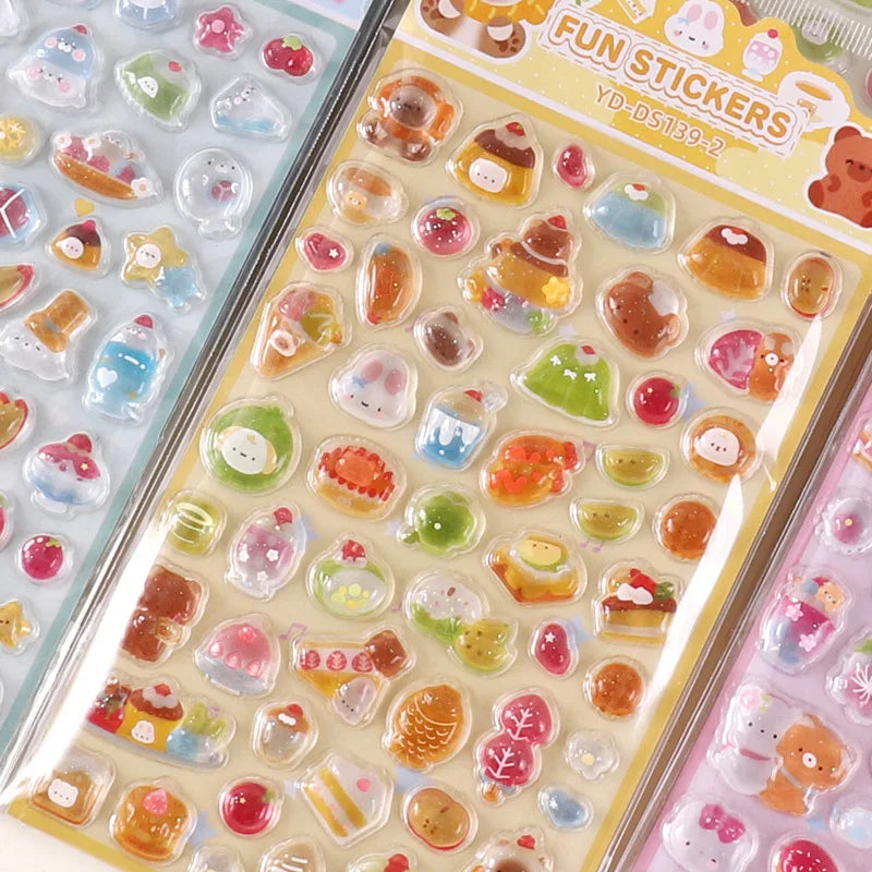6-Style Japanese 3D Cute Stickers | Crystal Embossed Design for DIY Crafts