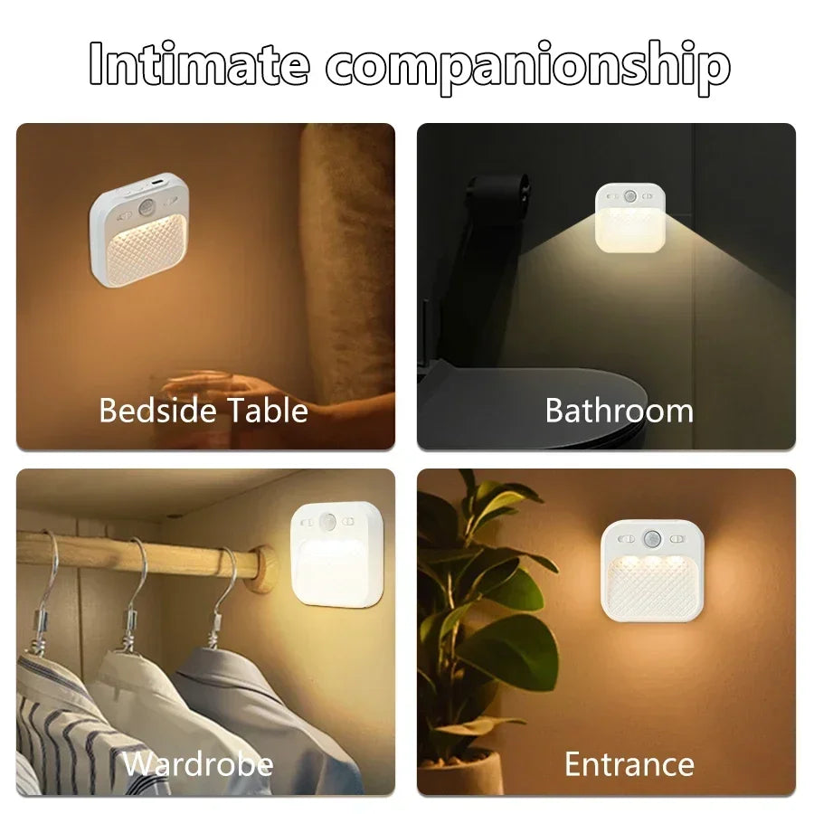 PIR Motion Sensor LED Night Light | USB Rechargeable Automatic Lamp for Bedroom, Stairs, and Closet