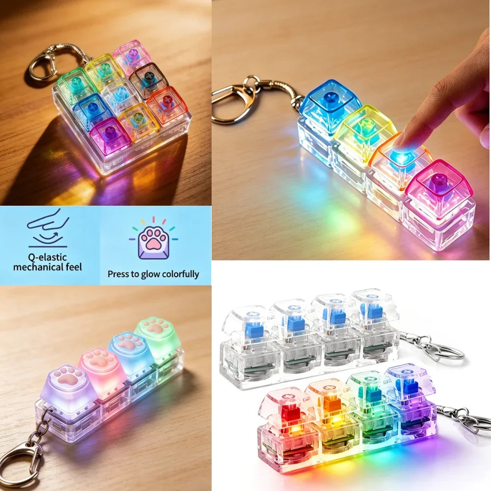 LED Keyboard Keychain Fidget Toy | Crystal Clicker for Stress Relief