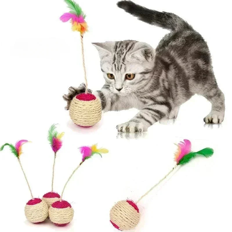 Cat Sisal Scratching Ball Toy | Interactive Feather Toy for Kittens
