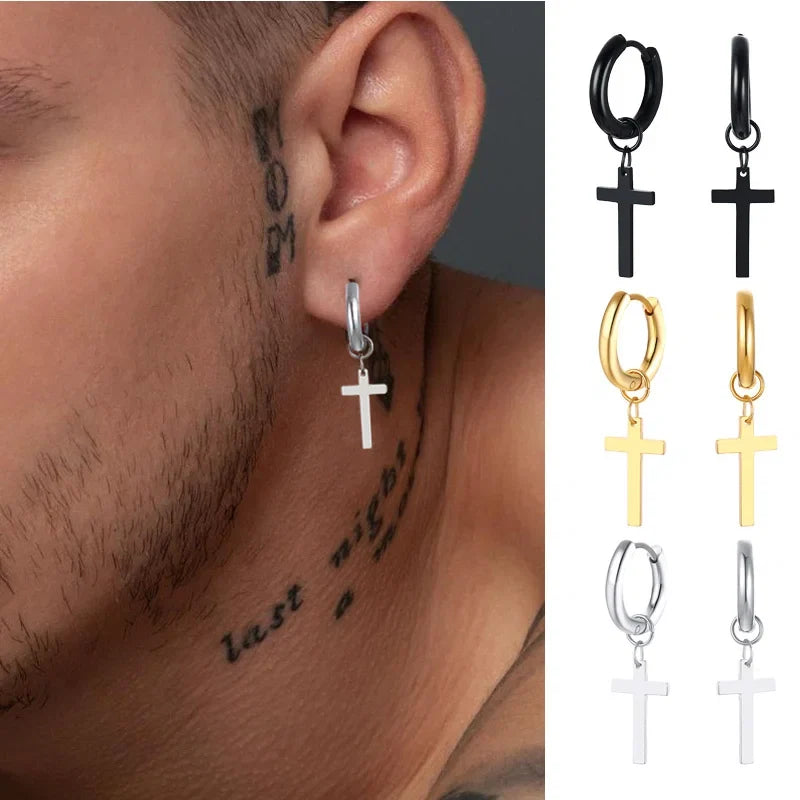Stainless Steel Cross Earrings for Men | Religious Stud Earrings