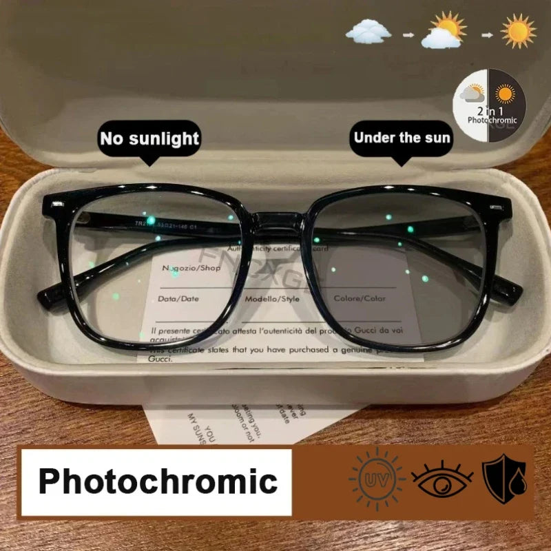 Ultra Light Square Photochromic Sunglasses | Replaceable Lens Eyewear for Men and Women