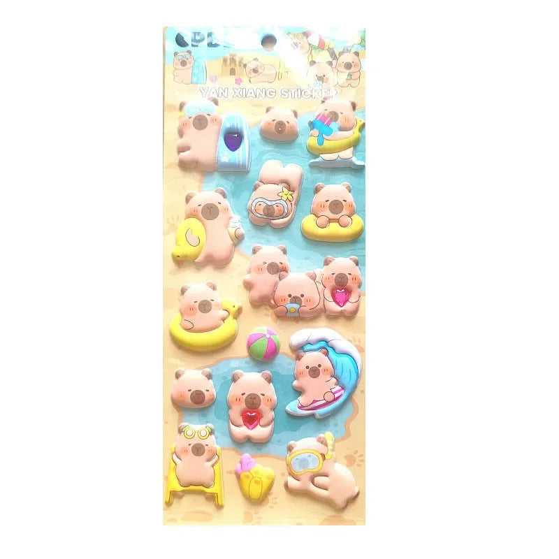 4 Pcs Capybara Cubs Cartoon Soft High-Foam Stickers | Super Raised, Removable Adhesive