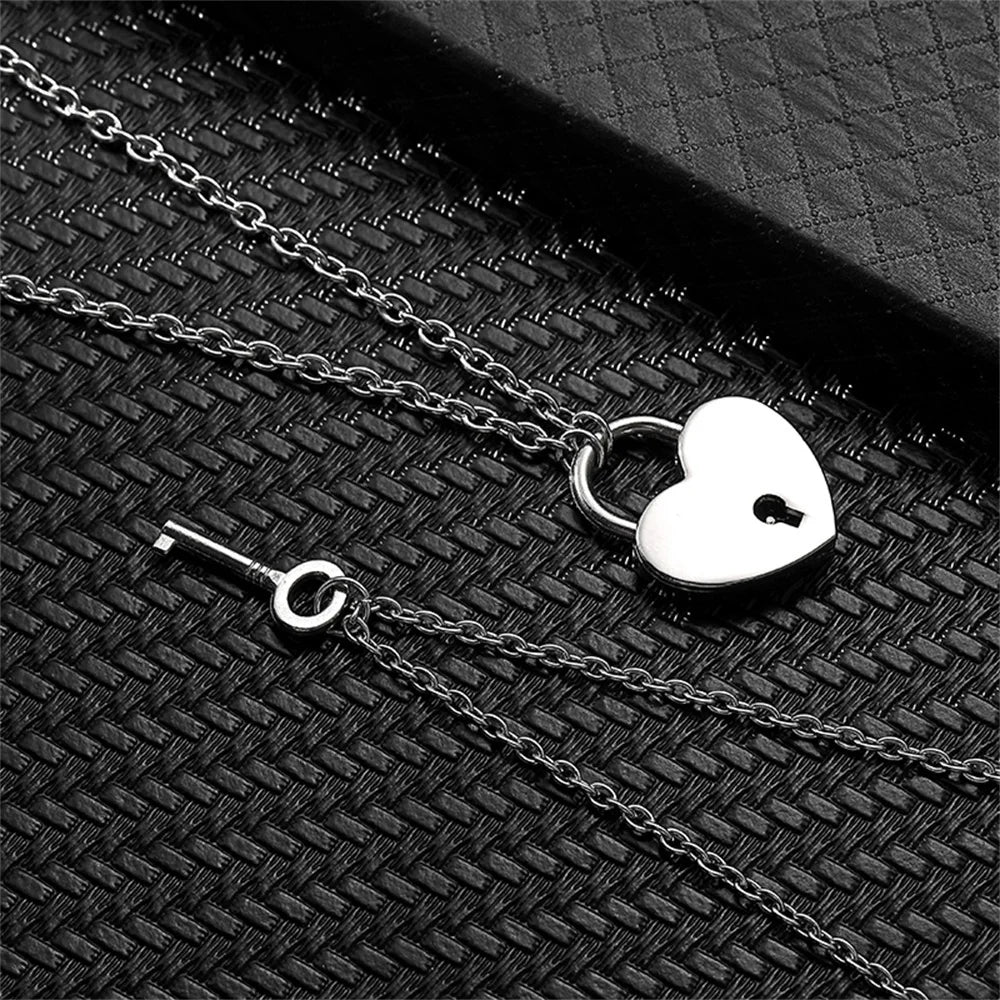 Romantic Key and Heart Couple Necklace Set | Stainless Steel Lock and Key Pendant for Lovers