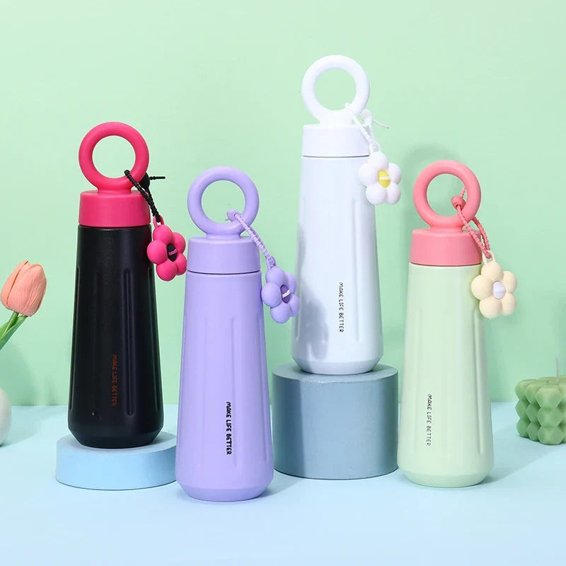 450ml 316 Stainless Steel Vacuum Insulated Water Bottle with Sunflower Pendant | Unisex Thermos for Hot & Cold Drinks