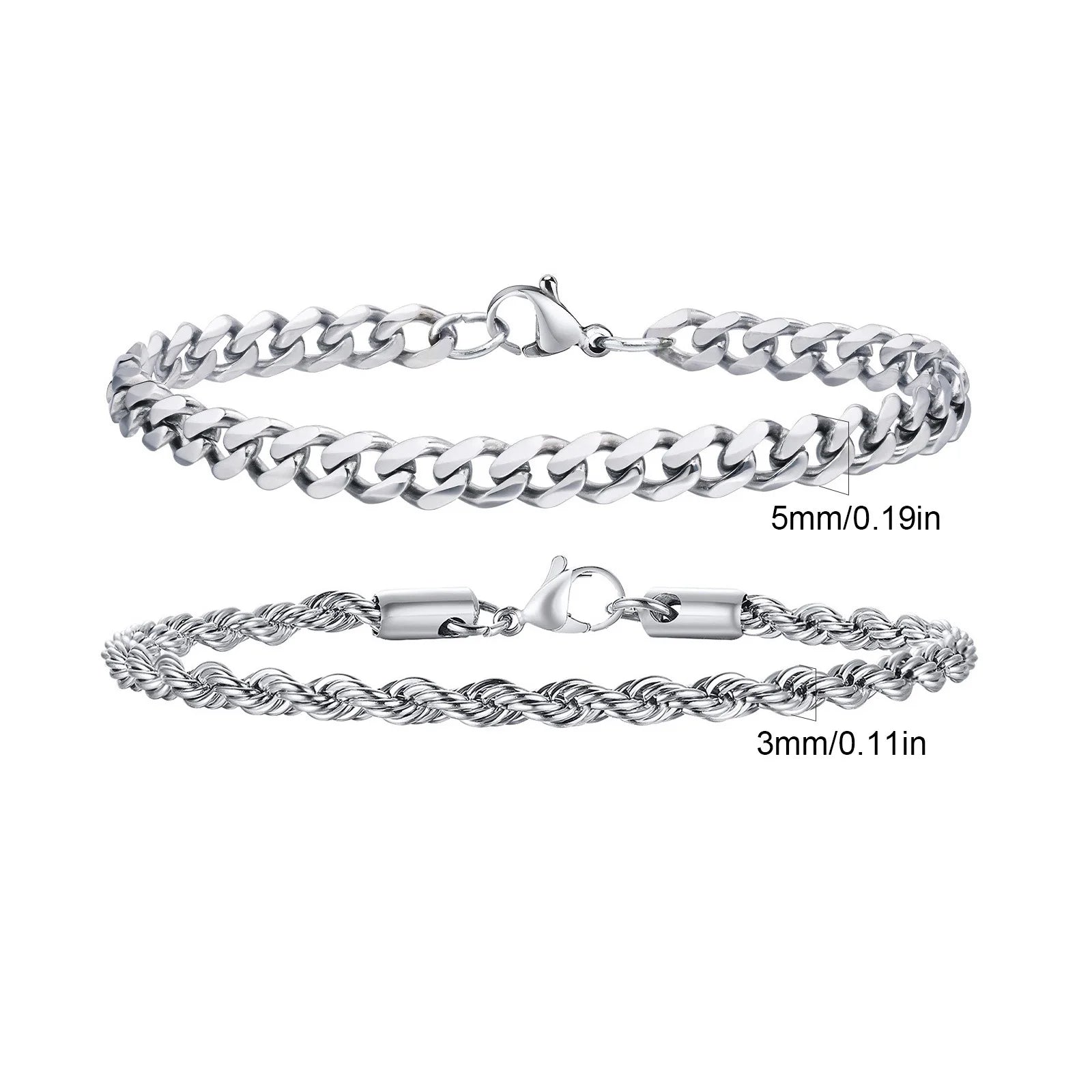 Men's Stainless Steel Chain Bracelets Set | 2pcs Silver Gold Black Twist Rope & Cuban Link