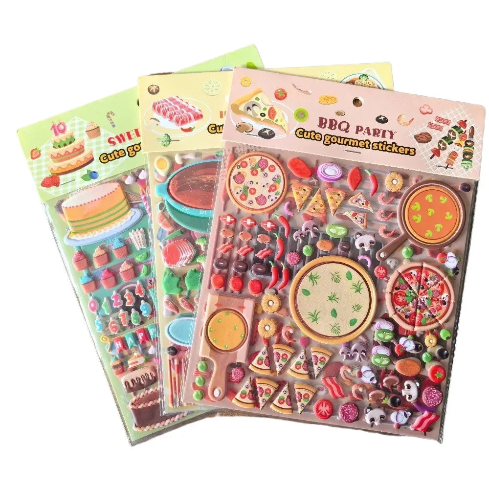 9 Styles Cute Double Layer 3D Foam Stickers | Alphabet Cars Food Cartoon for Notebook Journal Phone Case Decoration