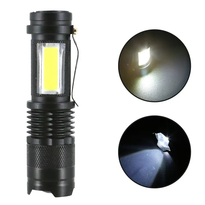 Mini XPE COB LED Flashlight | Rechargeable Dual Light Source for Hiking Camping Fishing