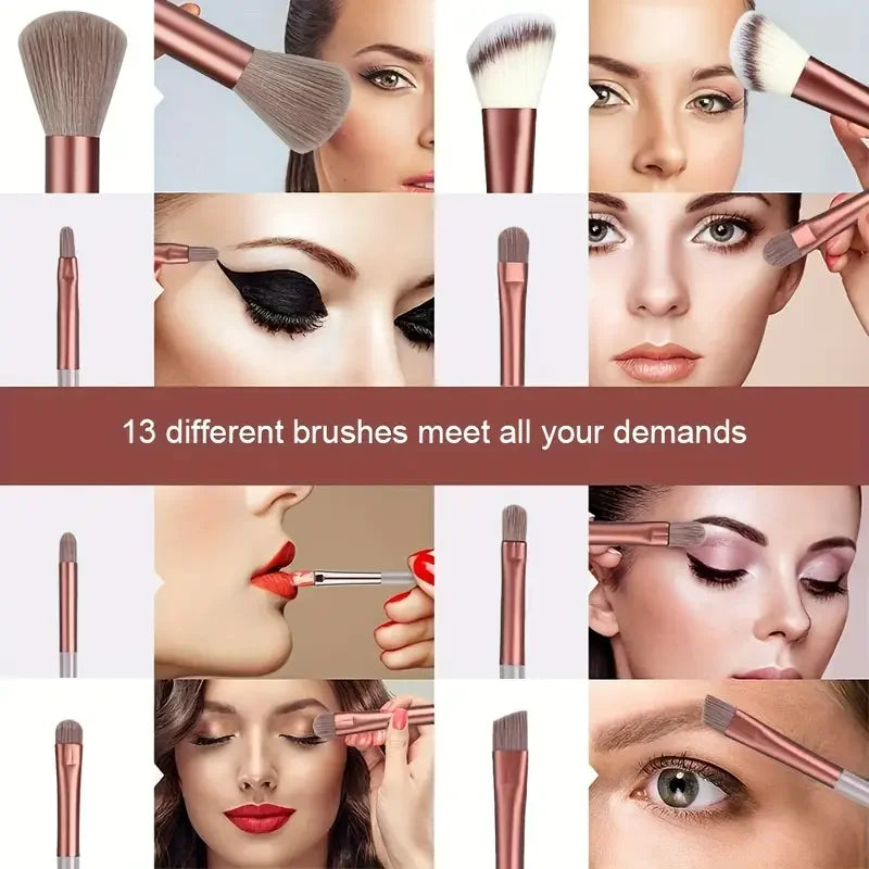 13-Piece Makeup Brush Set | Complete Eye Shadow, Concealer & Powder Brush Kit