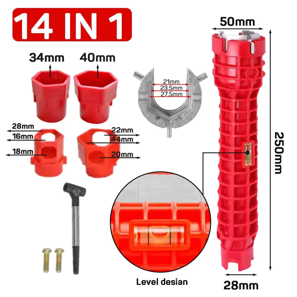 14 In 1 Faucet Sink Wrench | Multi-Use Plumbing Tool Kit for Bathroom and Kitchen