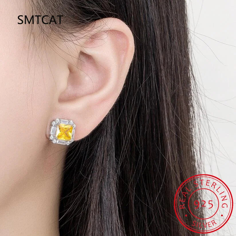 100% 925 Sterling Silver Citrine Stud Earrings | Fine Gemstone Jewelry