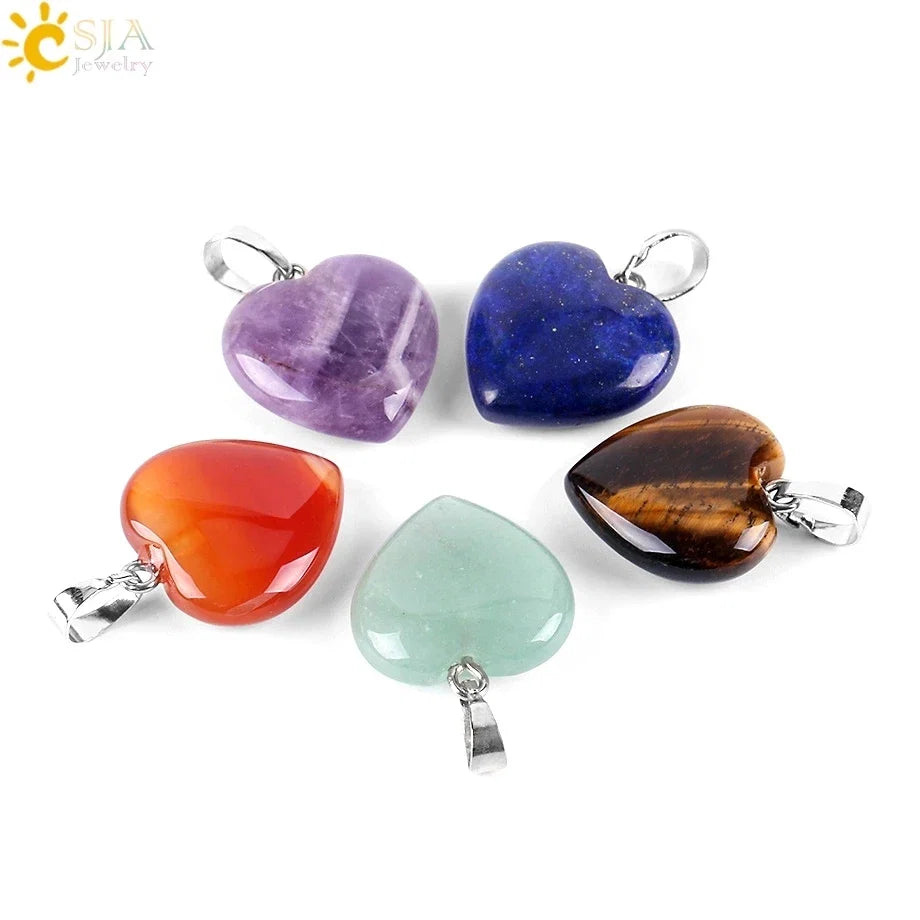 Natural Stone Heart Pendant Necklace | Crystal Healing Jewelry for Women