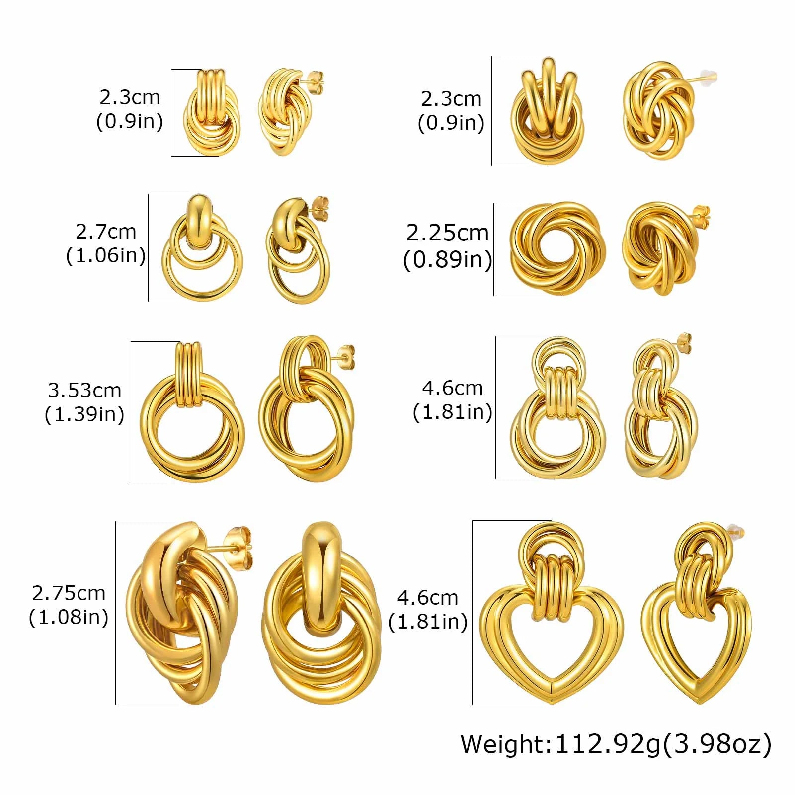 18K Gold Twist Knot Stud Earrings | Geometric Textured Screw-Back Earrings for Women