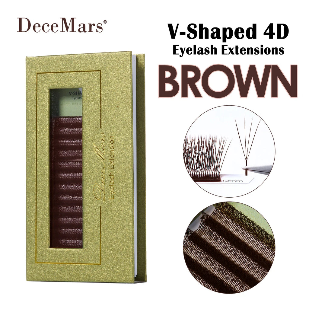 DeceMars V-Shaped 4D Brown Eyelash Extensions | 12 Rows Tray