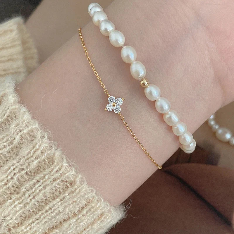 Four Leaf Clover Cubic Zirconia Bracelet | Trendy Chain Link Bracelet for Women