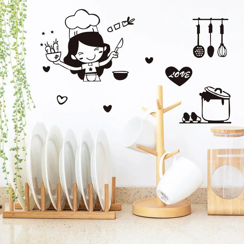 Happy Girl Chef Loves Cooking Wall Sticker | Kitchen and Dining Room Decor