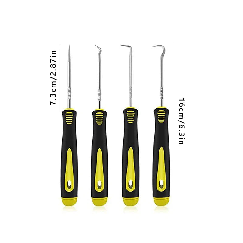 4 Pieces Long Pick & Hook Set | Gasket Puller Pick Tools for Removing Car Auto Oil Seal O-Ring Seal Tools