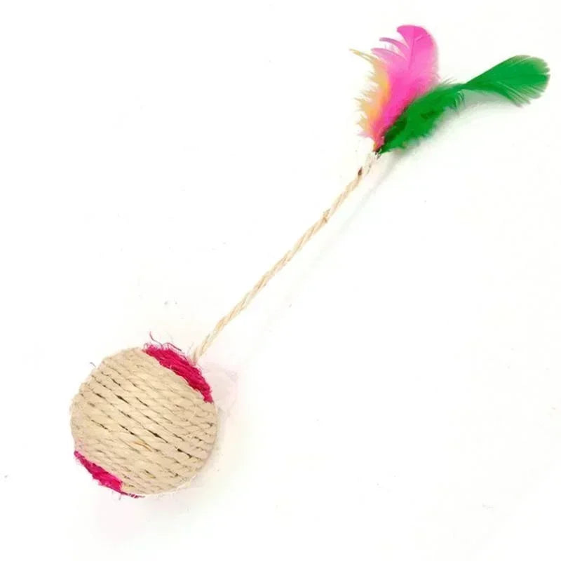 Cat Sisal Scratching Ball Toy | Interactive Feather Toy for Kittens