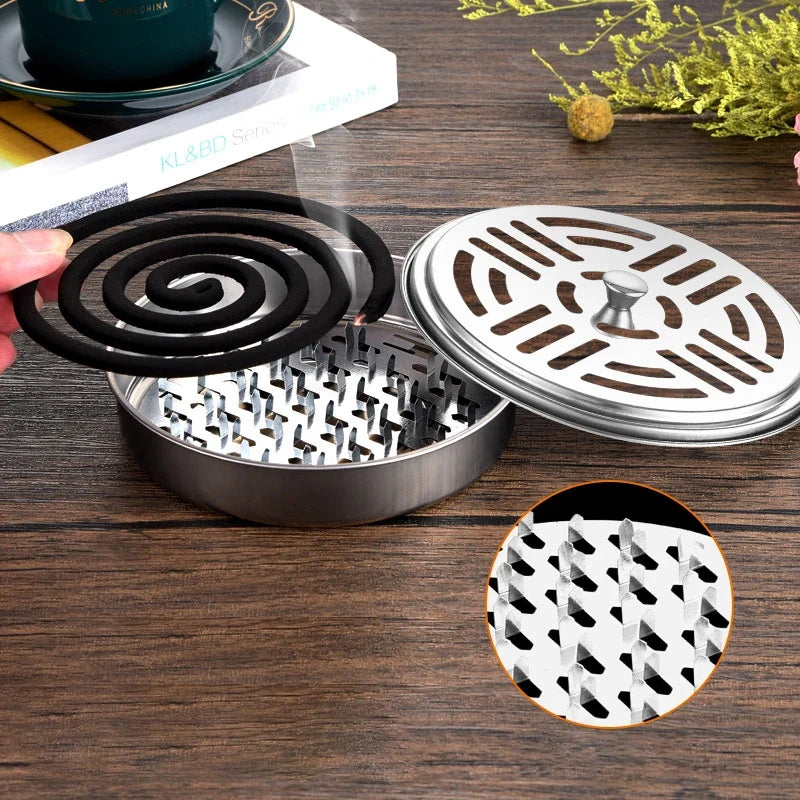 Mosquito Coil Holder with Cover | Portable Stainless Steel Stand