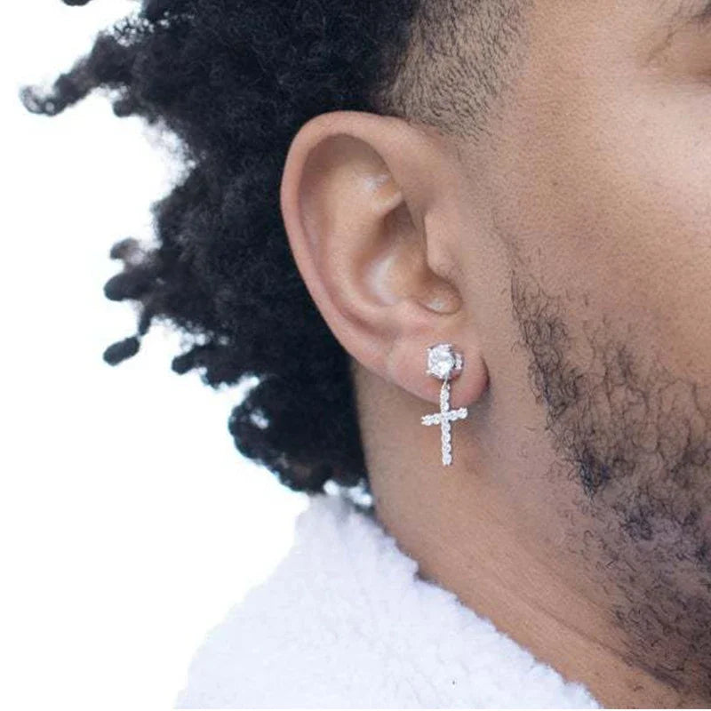 Punk Gold/Silver Cross Stud Earrings | Hip Hop Rhinestone Piercing Ear Accessories