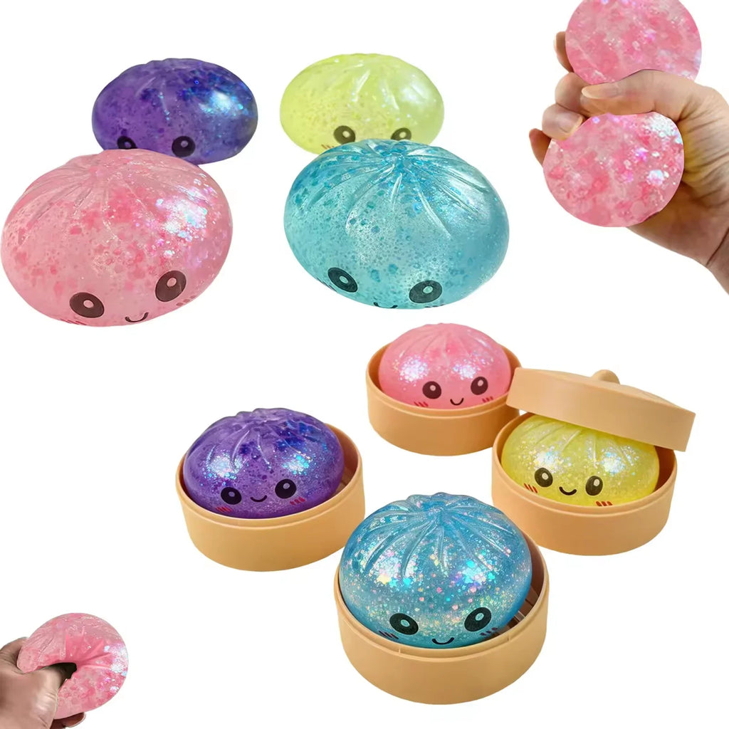 Steamed Bun Squeeze Toy | Simulation Bao Stress Relief Fidget with Beads and Sparkles